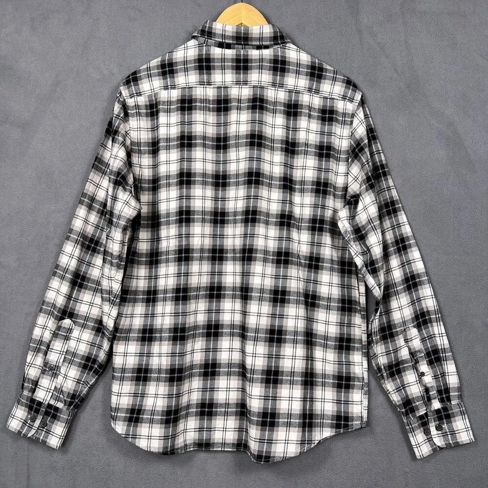 Banana Republic Plaid Untucked Shirt Men Large Black Gray White Grunge Goth Punk